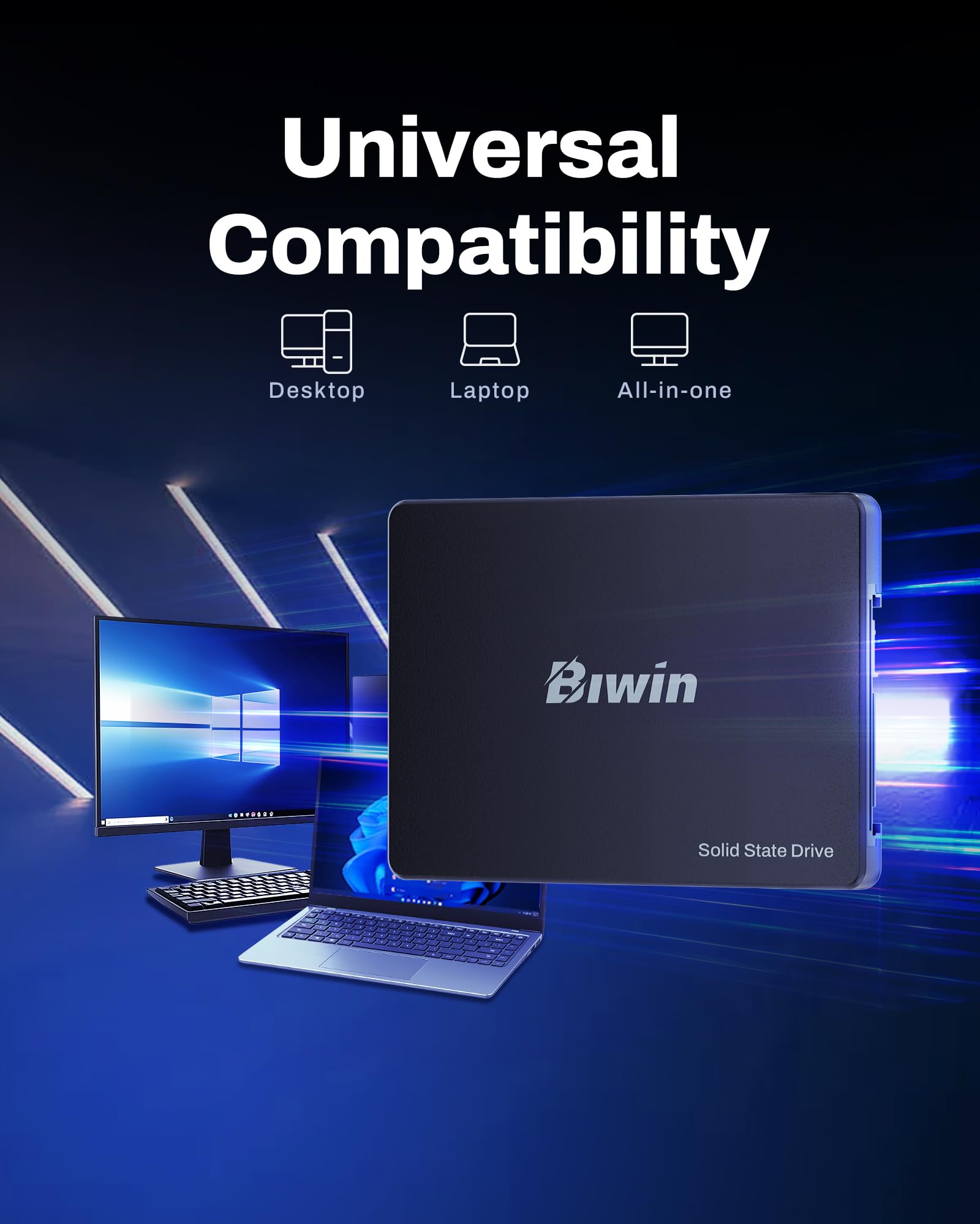 BIWIN M100 SATA 3.0 SSD 1TB - bis zu 550 MB/s Lesen - 6 Gb/s Internes Solid State Drive 2,5" für Laptop & Desktop – Schnell, Leise, Stoßfest