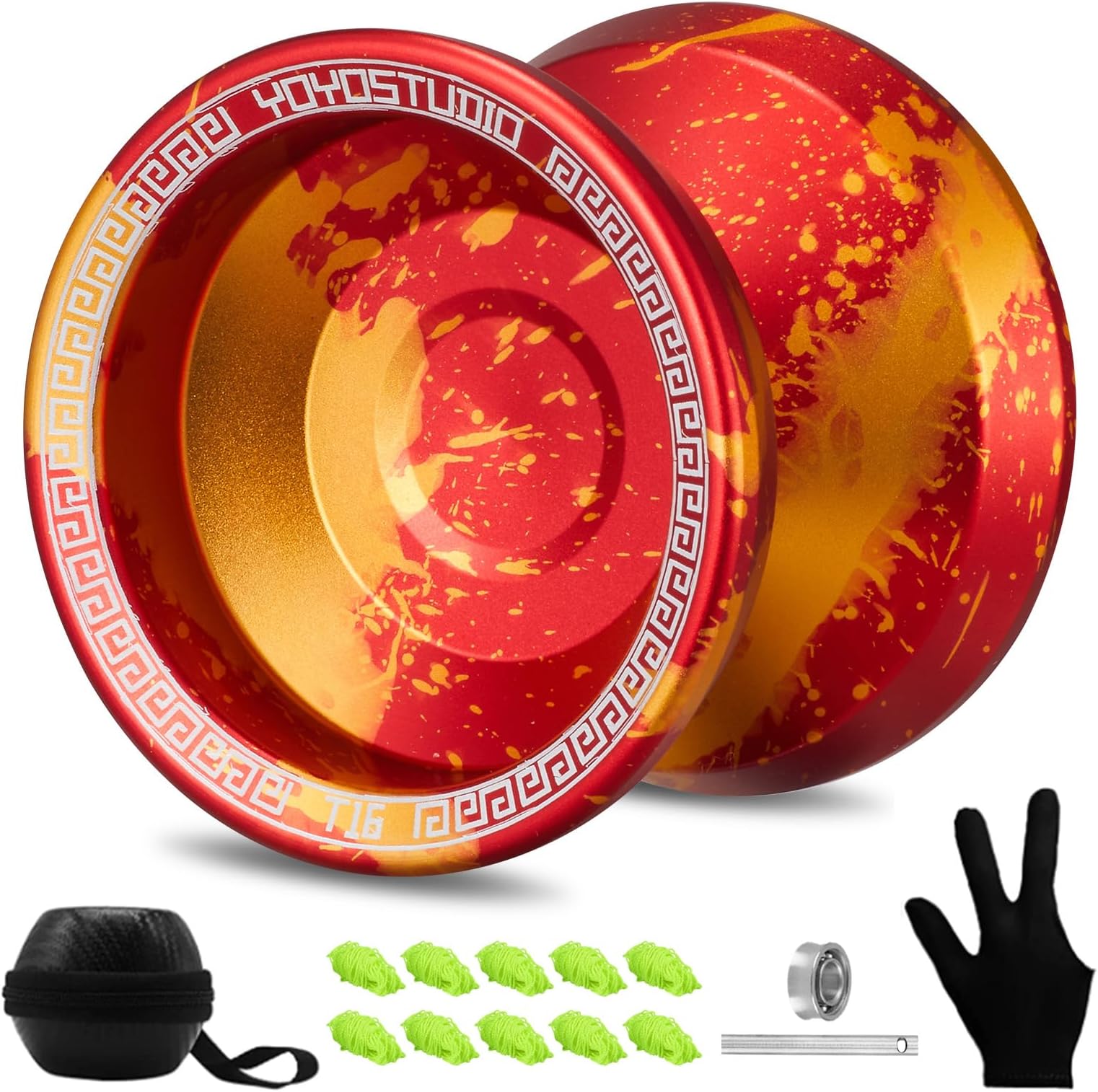 YOYOSTUDIO T16 Dual Purpose Yoyo Professional Responsive Yoyo for Kids 8-12 Beginner Metal Yo yo for Adults with Unresponsive Yoyo Bearing Kits, 10 Yo-Yo String, Yoyos Case & Glove (Red and Gold)