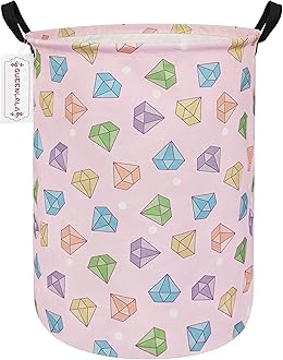 QUEENLALA Large Storage Basket,Laundry Hamper/Bathroom/Home Decor/Collapsible Round Storage Bin,Boys and Girls Hamper/Boxes/Clothing(Round-Color diamond)