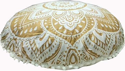 Miniatura 7 de Funda de almohada grande de 32 pulgadas con mandala dorada Barmeri, para meditación, asiento otomano, hippie, decorativo, bohemio, puf otomano, puf