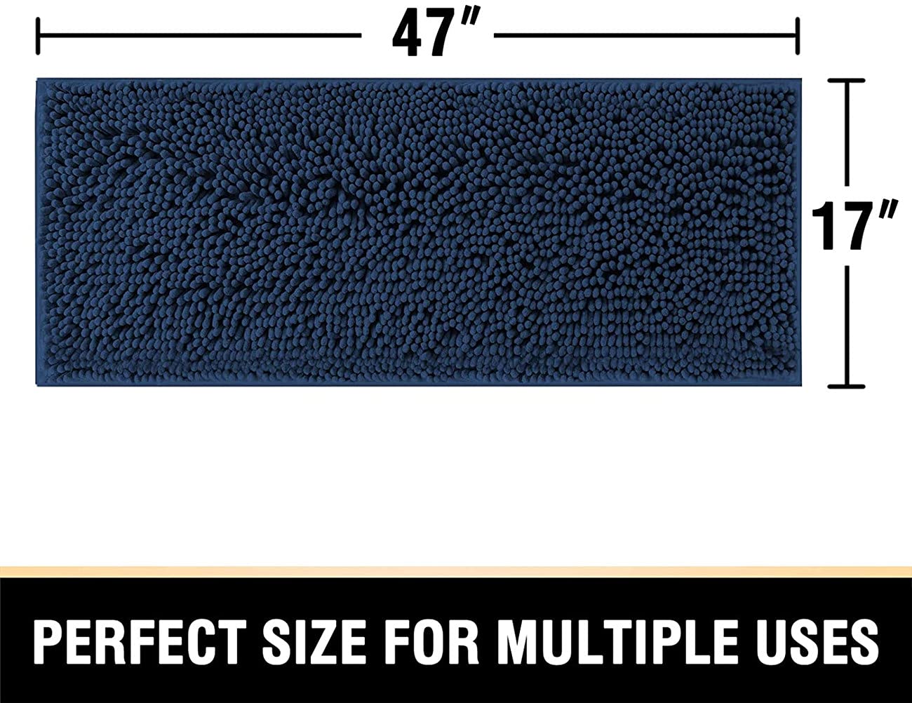 Tapis de bain antidérapant en microfibre doux, lavable en machine, pour décoration de salle de bain, 120 x 43 cm, bleu marine