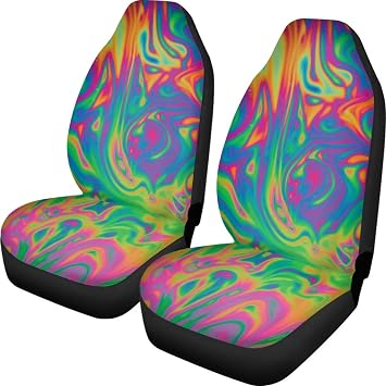 Rainbow Fluid Art Painting Abstract Car Seat Covers Full Set, Front Seat Covers Set for Women Full Set Seat Protectors for SUV Truck