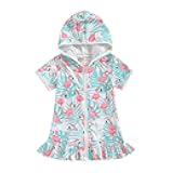 Girls Hooded Zip Terry Coverups Swimsuit Kids Baby Girl Floral Print Short Sleeve Swim Cover-Up Swimwear