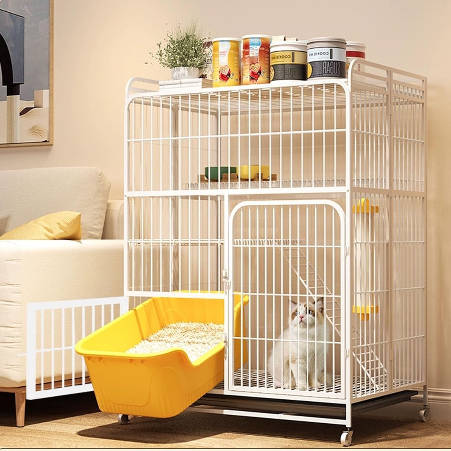 Cat Playpen, Cat Patio Enclosure Outdoor with Litter Box, Cats Cage Indoor, Foldable Design, Large Space Cats House, Easy to Use(White,108cm/42.5in)
