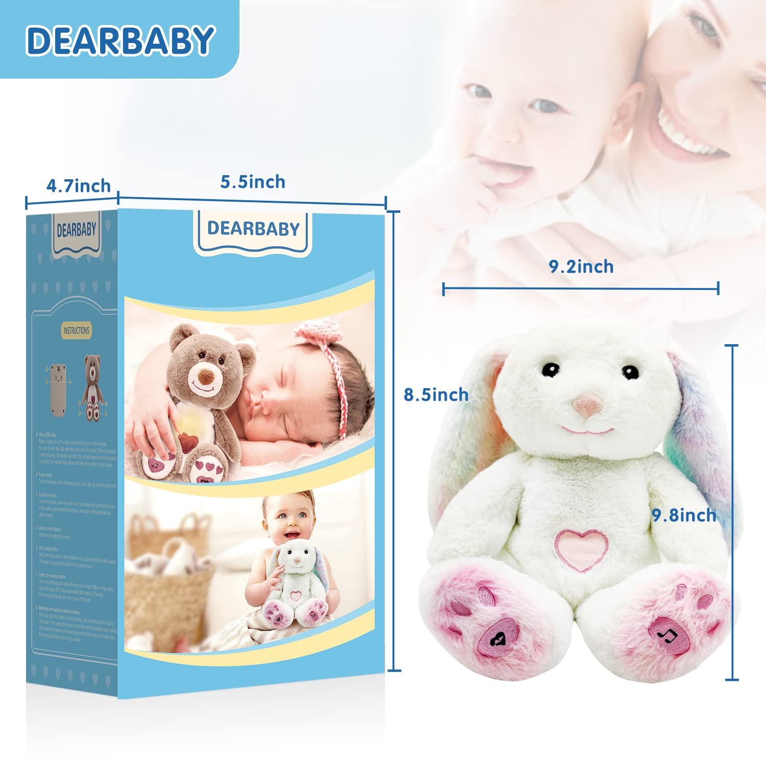 DEARBABY Baby Sleep Soother, Sound Machine,Noise Machine,Baby Shower Gifts Auto Off Timer,Soothe Rabbit Help Kids Go to Sleep Faster