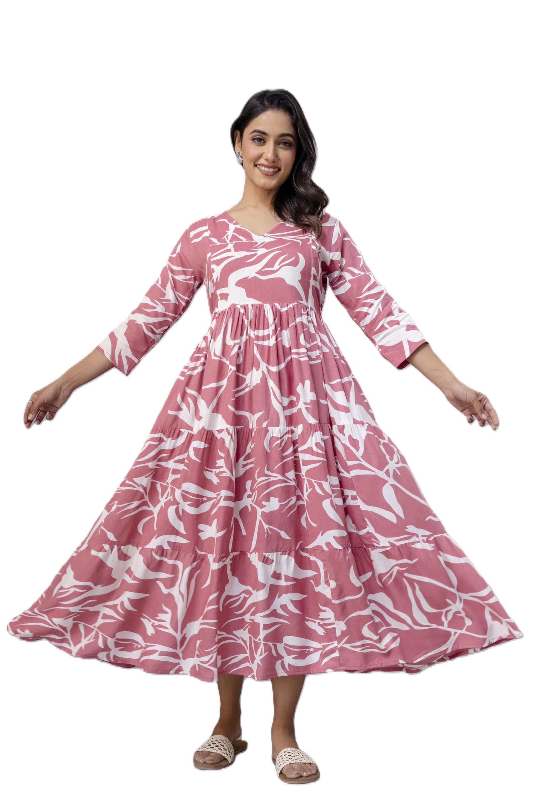 madam Collection Women's Fit and Flare Long Rayon Maternity Dress, Easy Breastfeeding Kurti, with Zippers for Nursing Pre and Post Pregnancy.-picture-10