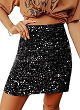 Happy Sailed Women’s Sequin Skirt Sparkly Stretchy Velvet High Waisted A-Line Glitter Mini Skirts for Night Out Party