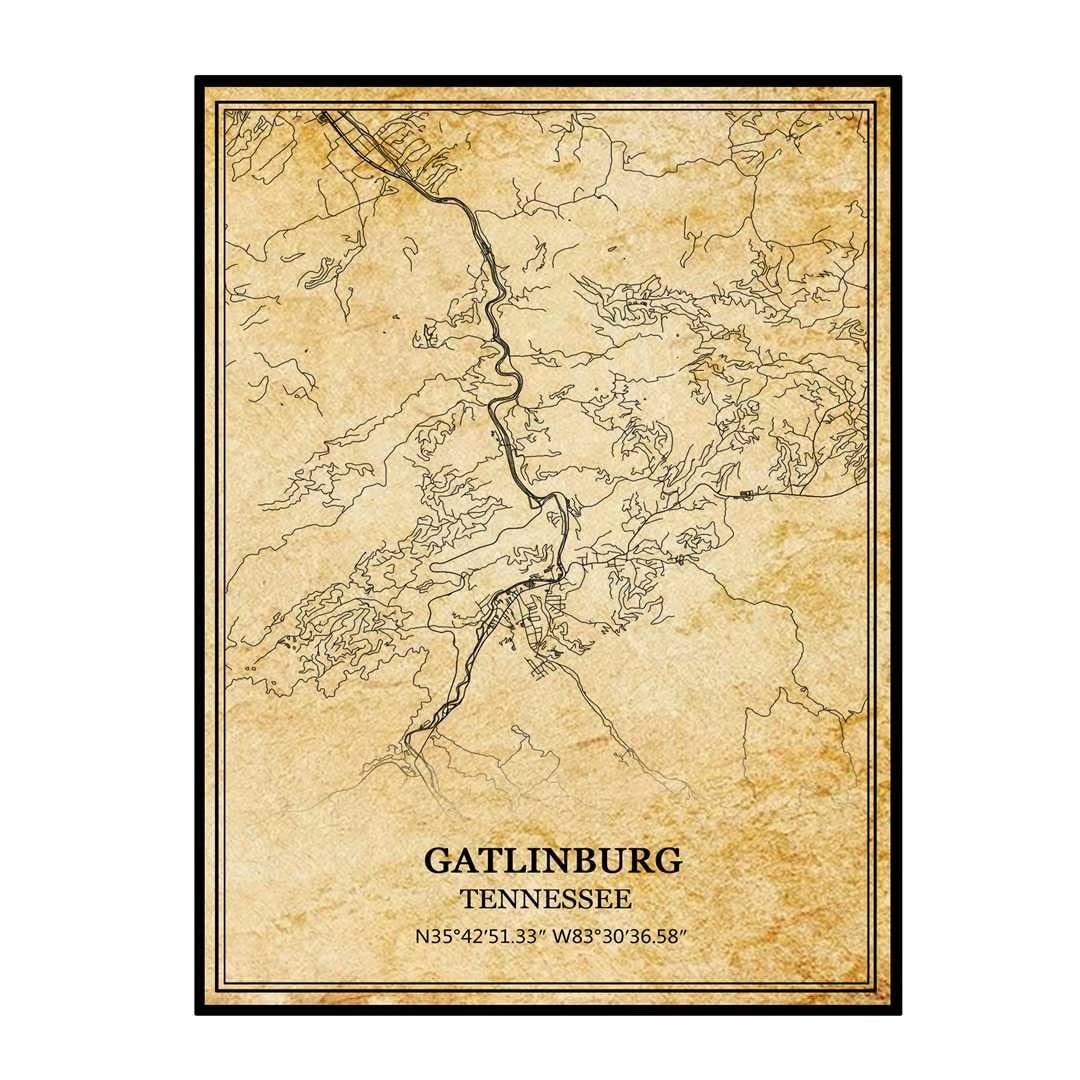 TANOKCRS Gatlinburg Tennessee USA Ameryka sztuka ścienna vintage nadruk plakat mapa grafika podróż pamiątka prezent dekoracja domu 50 x 76 cm nieoprawiony