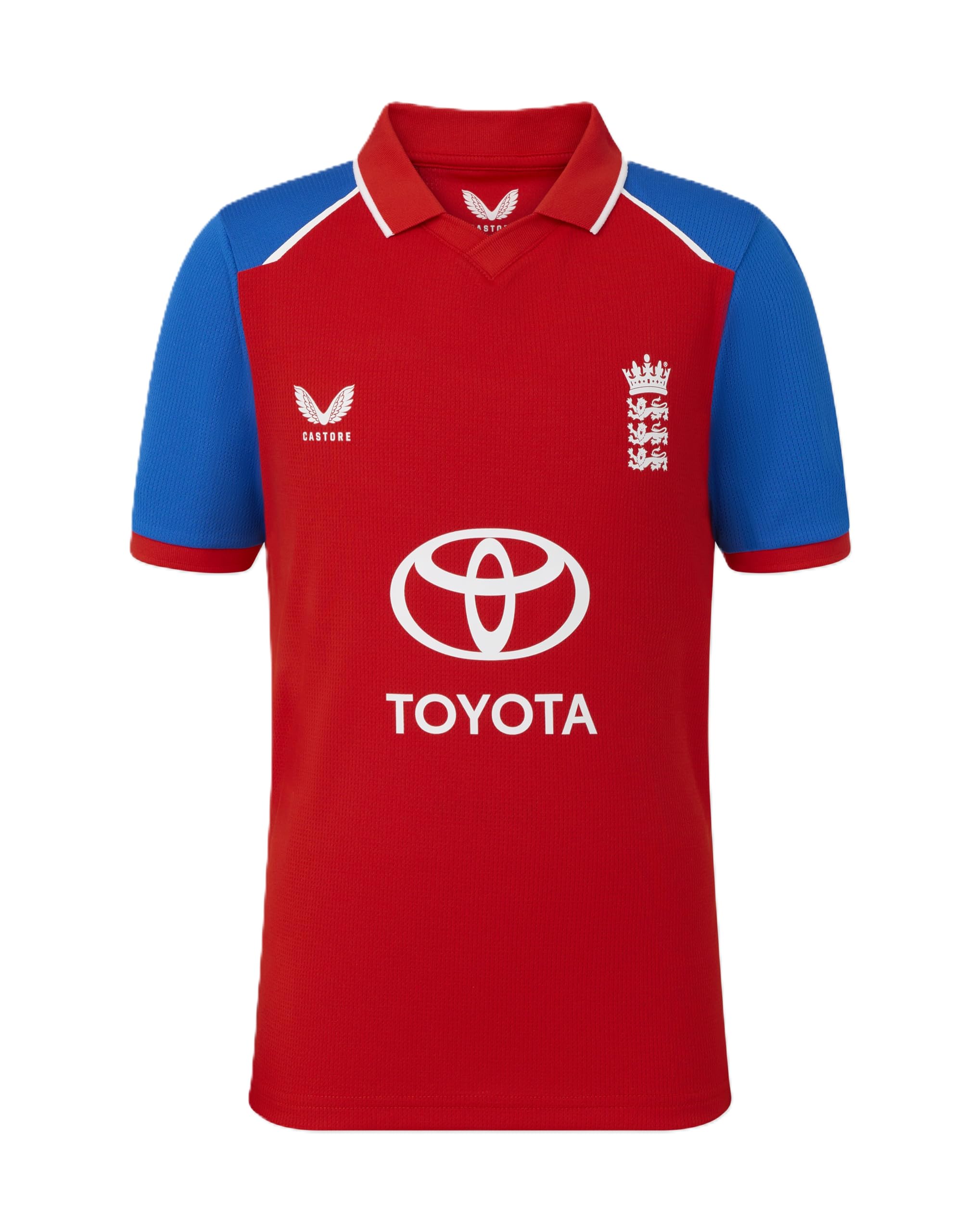 Castore  Kids 26/27 England Cricket T20 Shirt - Fryred/Prnblue - 9-10 (M)