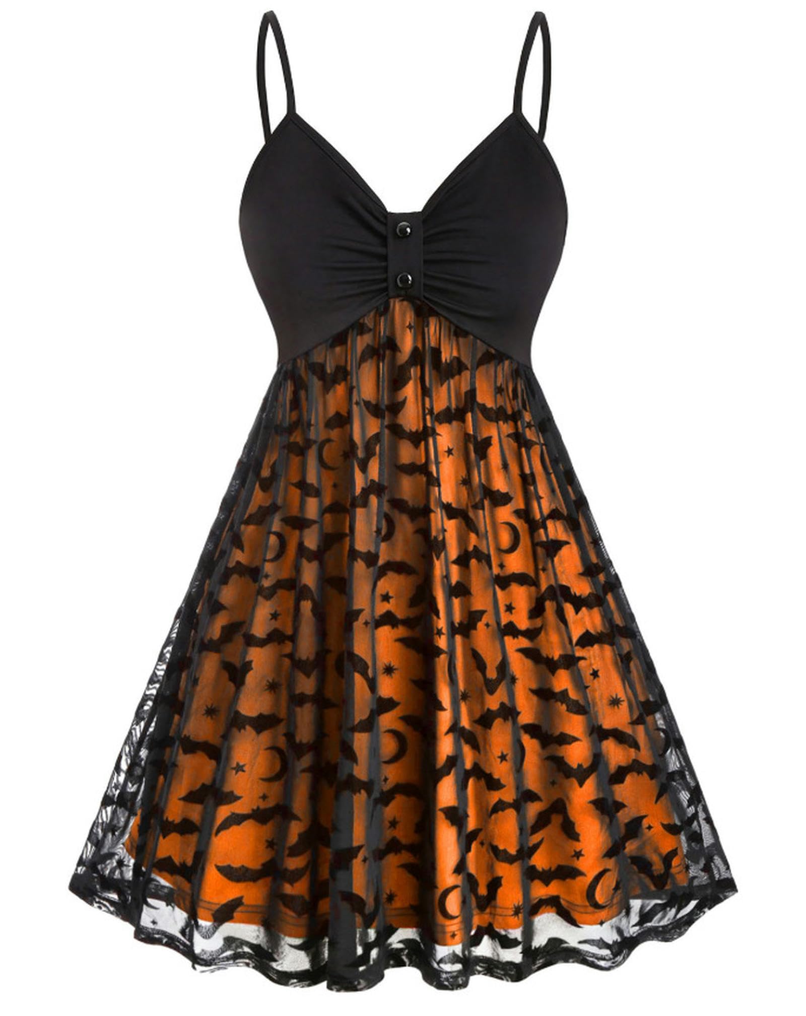 Wszjln Women's Orange Plus Size Gothic Dress Sexy Neon Bat Dress Halloween Party Dress-5Xl