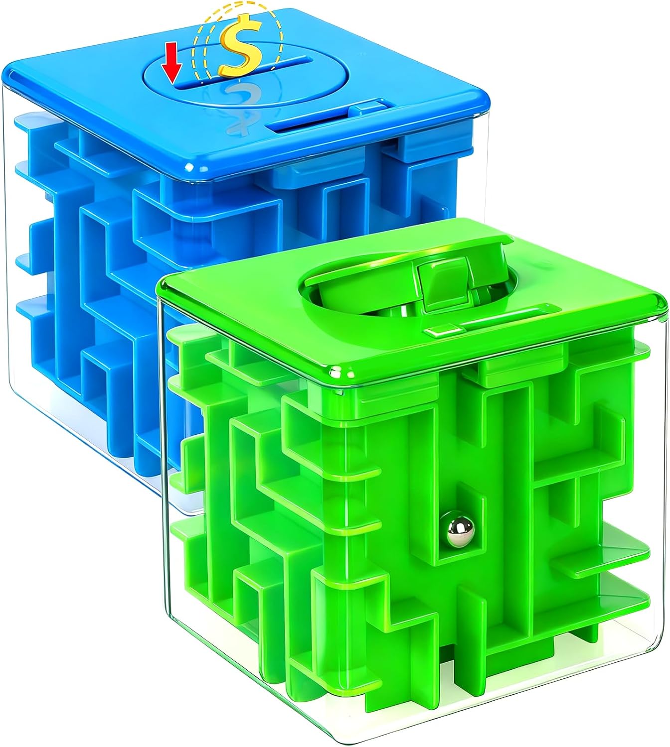 2 Pack Money Puzzle Gift Box, 3D Maze Puzzle Boxs Games Toy Gravity Memory Cube Ball Puzzle Educational Toys Gifts for Kids Boys Girls Students Teens Adults,Green and Blue