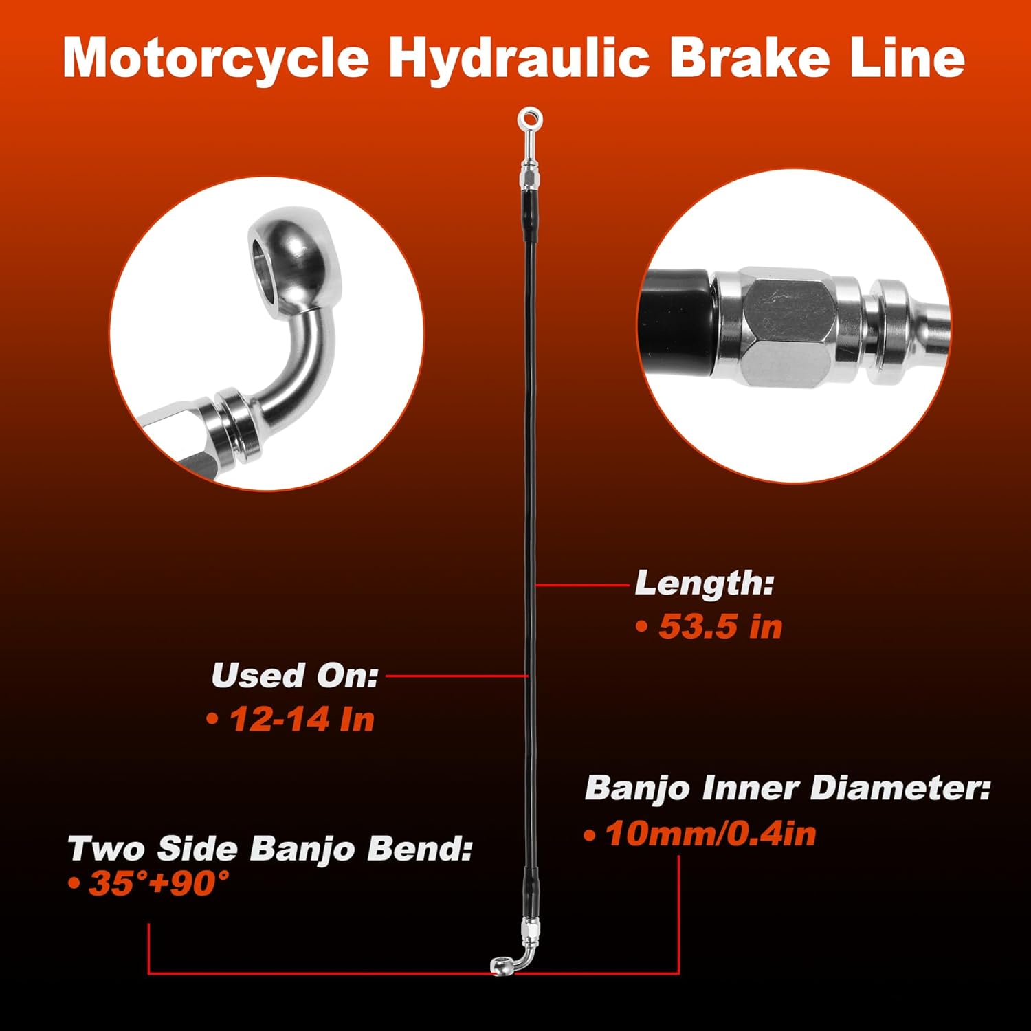 53.5In Hydraulic Front Brake Line Kit for 16-18In Handlebar Hydraulic Brake Line for Harley Softail Custom FXSTC : 2000–2010 No.42317-06A Black