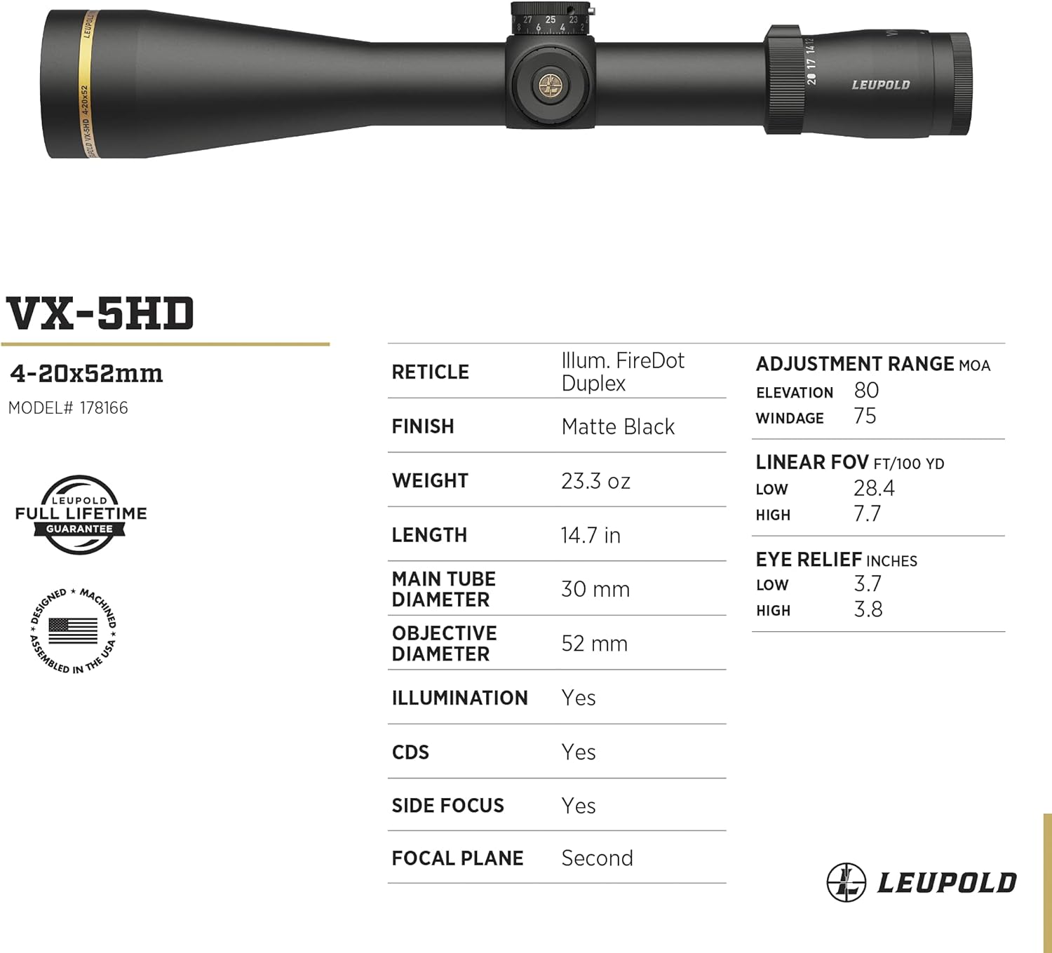 Leupold VX-5HD 4-20x52mm Side Focus Riflescope