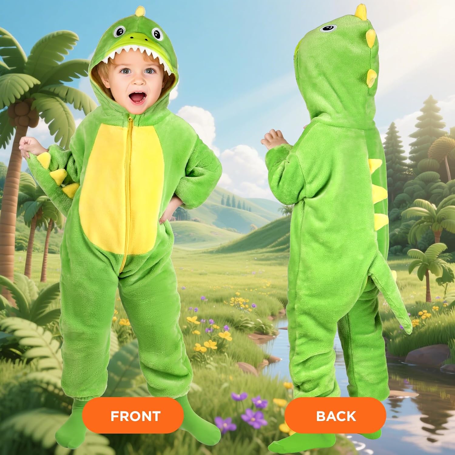 Toddler Baby Animal Costume Kids Toddler Dinosaur Lion Halloween Costume with Tail, Soft Dress Up for Baby Boys Girls 12M-5Y - Image 4