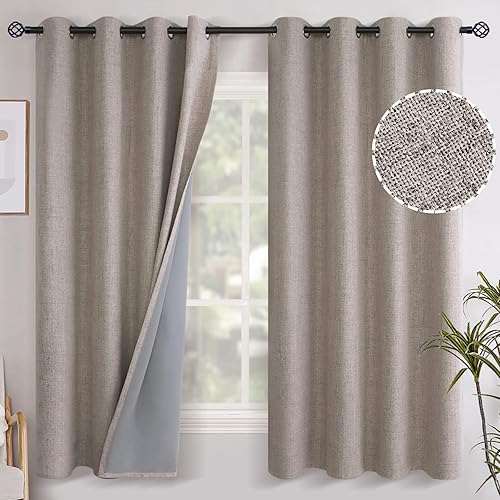 YoungsTex Cortinas 100  opacas con forro para dormitorio cortinas de ventana con aislamiento térmico y ojales de lino texturizado para sala de estar