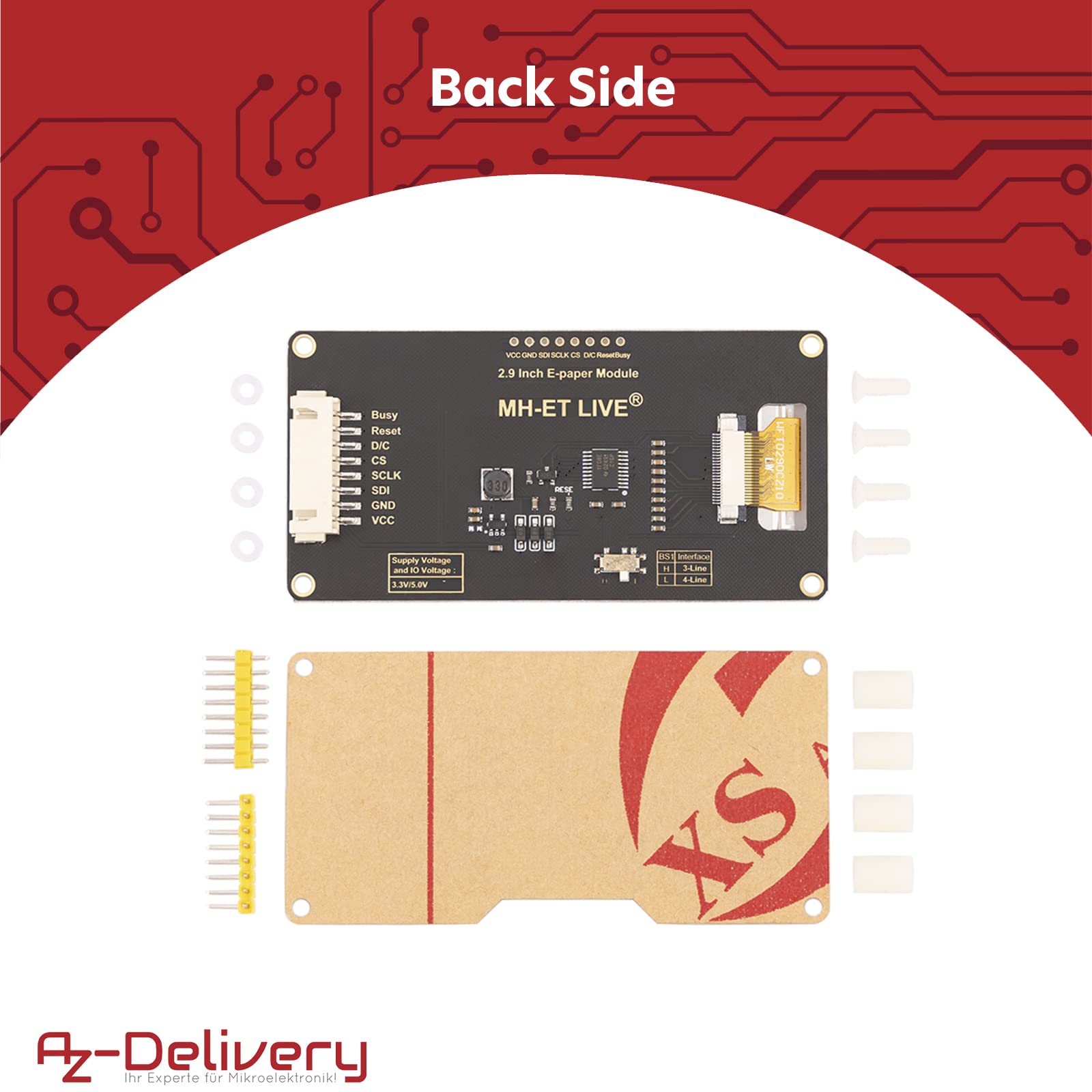 AZDelivery Moduł wyświetlacza EPaper 2,9 cala, moduł wyświetlacza 296 x 128 e-Ink, niskie zużycie energii, obsługa SPI, kompatybilny z płytami kontrolnymi i interfejsem MCU 3,3 V/5 V