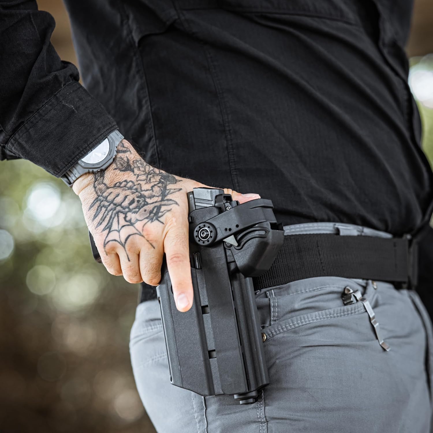 Orpaz T40 G45 Holster with Light, Level III OWB Light Bearing Holster Compatible with Glock 45, for Large Sized Flashlights, with Paddle and MOLLE Attachments