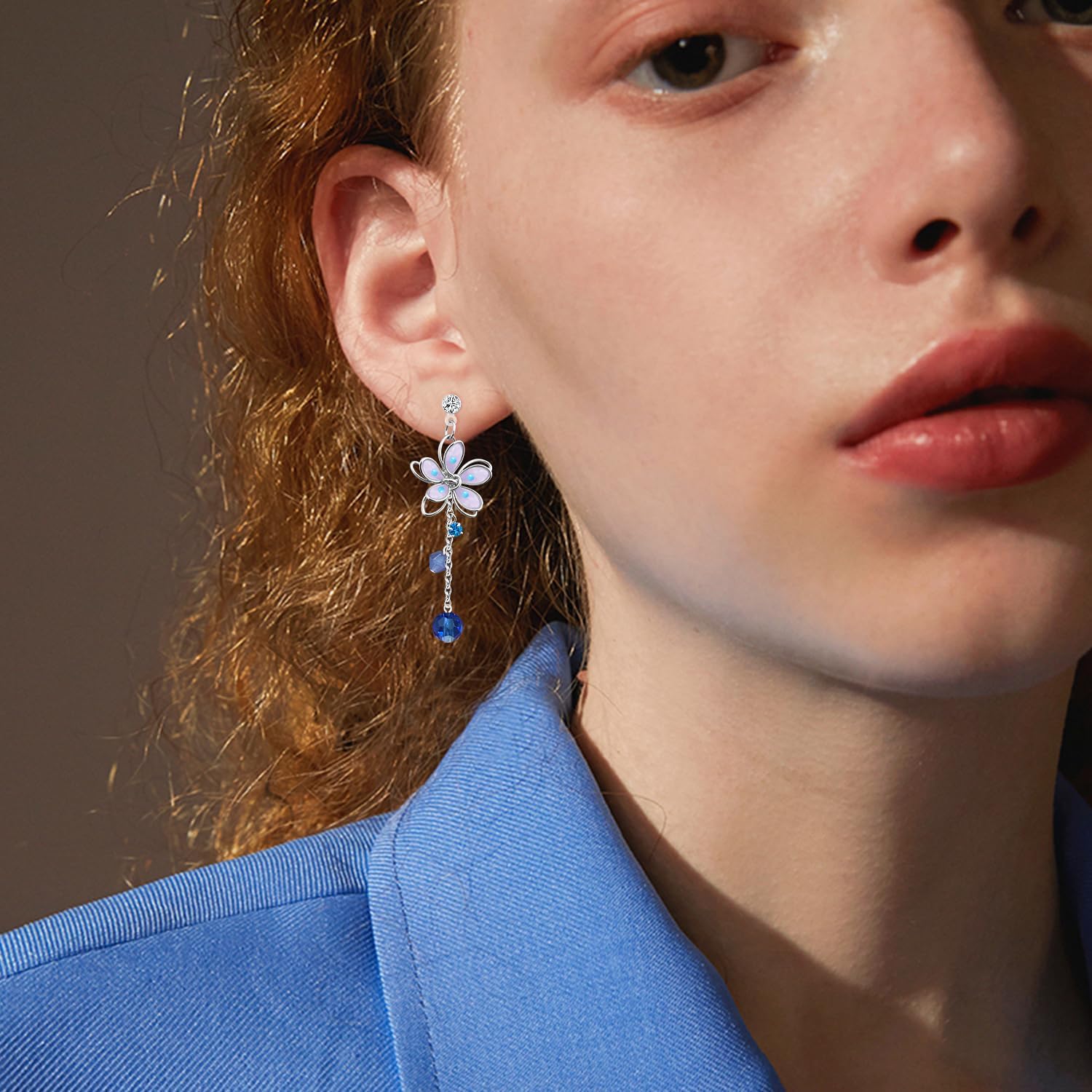 Handmade Boho Sparkly Crystal Flower Dangle Drop Earrings Unique Hollow Tassel Chain Flower Stud Earrings For Women - Image 3