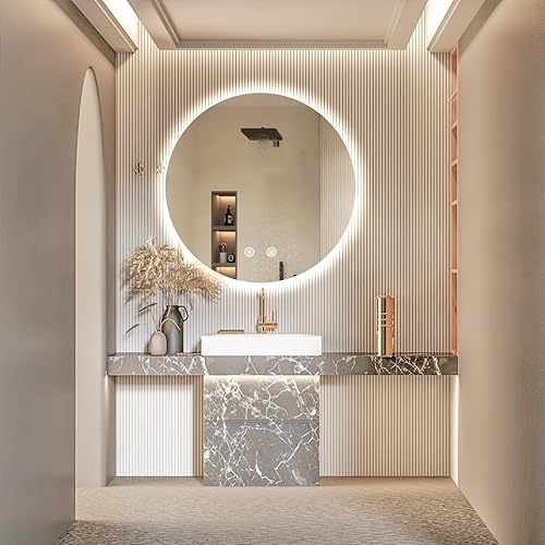 Miniatura 6 de Espejo LED para baño de 24 pulgadas, retroiluminado con luces, táctil regulable inteligente, 3 modos de color, a prueba de roturas, redondo
