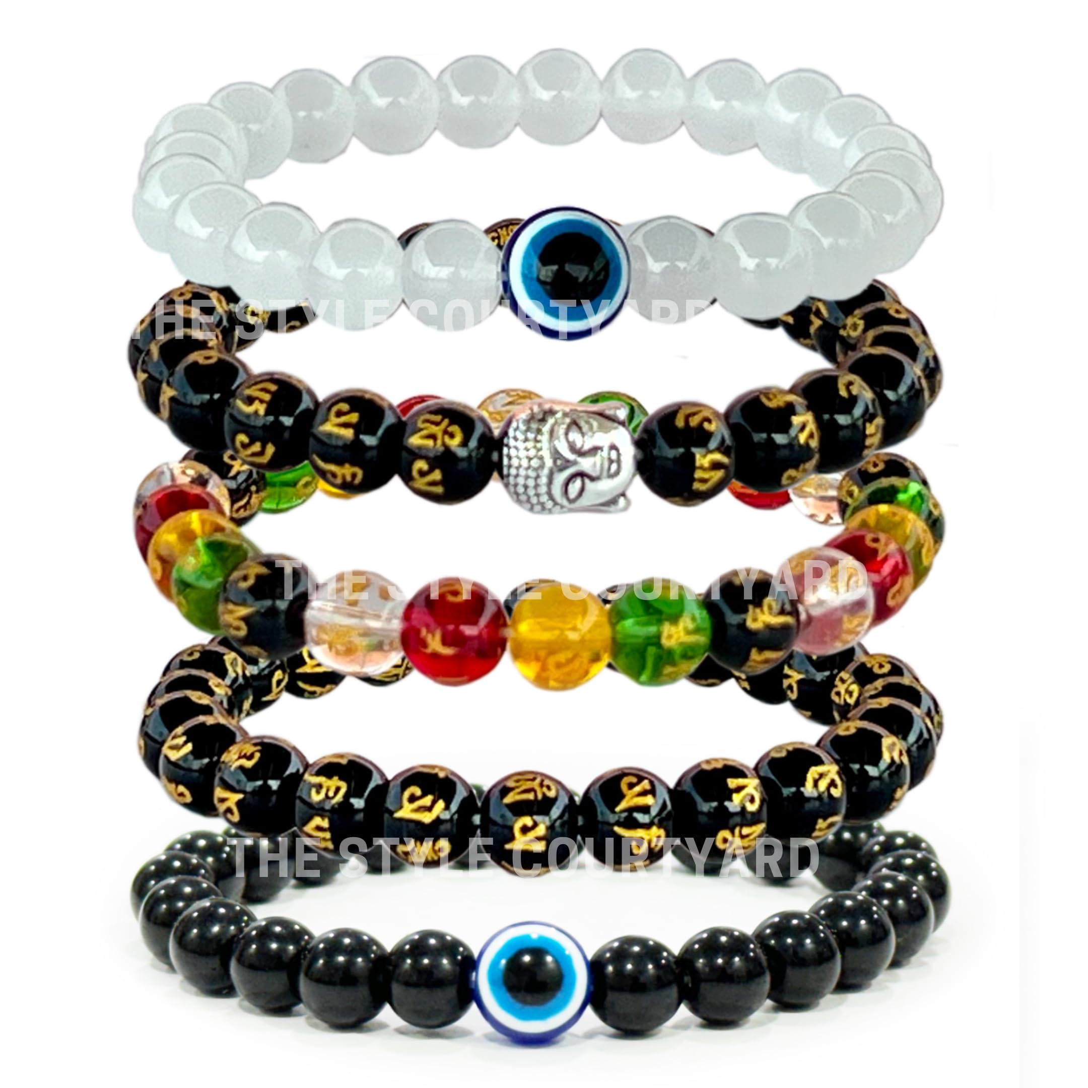 The Power of Mantras and Protection 5 Bead Bracelets comprising Mystical Mantra Om Mani Padme Hum with Buddha Charm and Dual Evil Eye Charms (B0CM6VZB91) Amazon Price History, Amazon Price Tracker