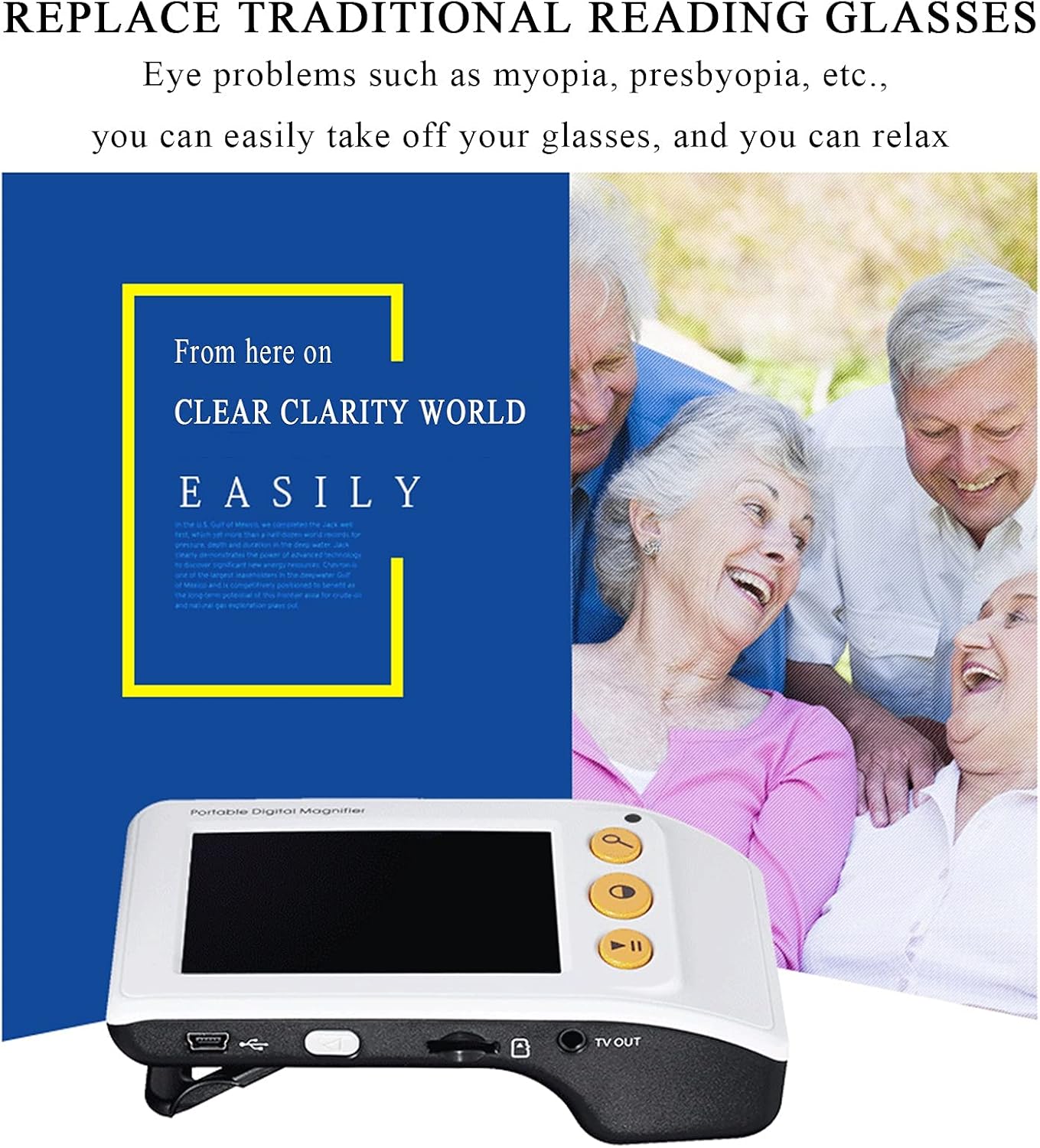 Magnifying Glass Digital Magnifier Reading Aid with 3.5 Inch LCD Screen Ideal Visual Impairment Aids for Newspapers Maps Jewelry Hobbies and Crafts