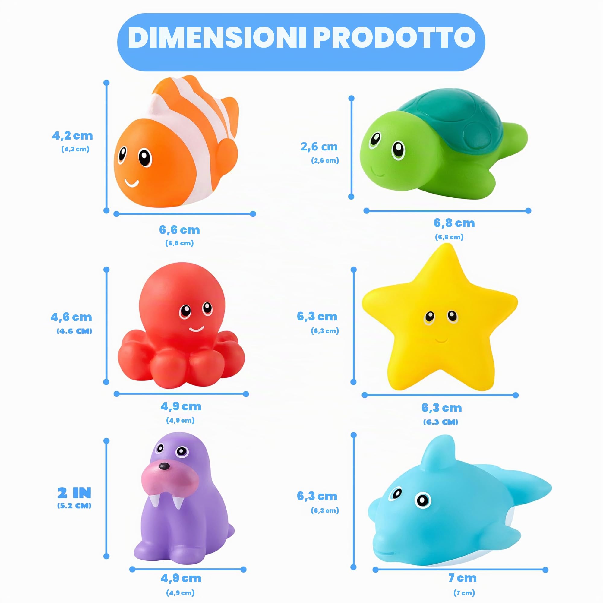 JOYIN - 6 Giocattoli da Bagno Animali Marini, Sigillati senza Fori & Antimuffa, Giocattoli d'Acqua Morbidi e Atossici per Bambini, Spremibili e Galleggianti, Ideali per Vasca e Piscina