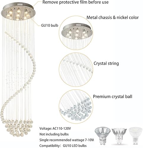 Miniatura 7 de Lámpara LED de techo de cristal con forma de gota de lluvia, lámpara colgante moderna de esfera en espiral K9, lámpara colgante de bola de cristal