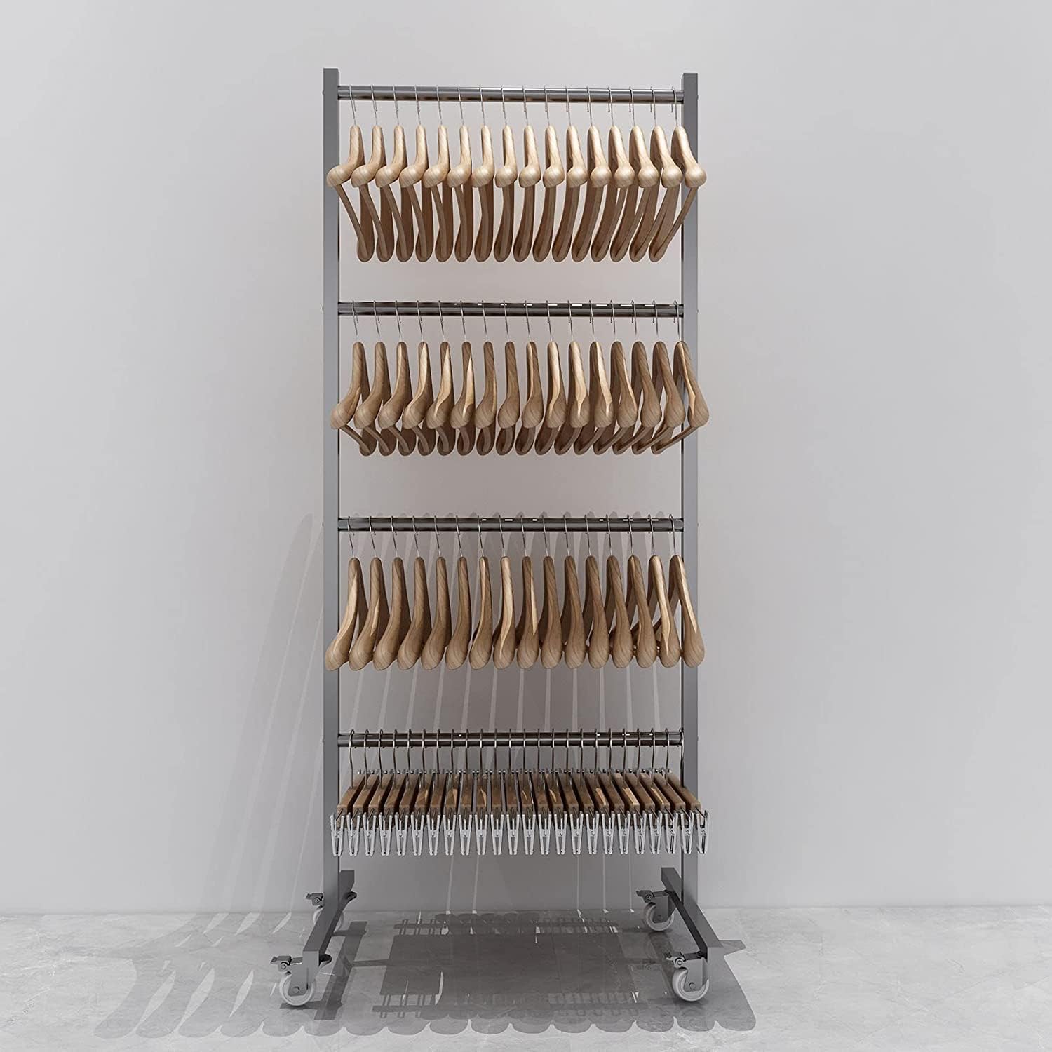 Sistema De Almacenamiento De Perchas De Ropa De 4 Niveles, Soporte De Perchas De Acero Inoxidable con Barras para Perchas, Estantes De Almacenamiento para Tiendas Minoristas
