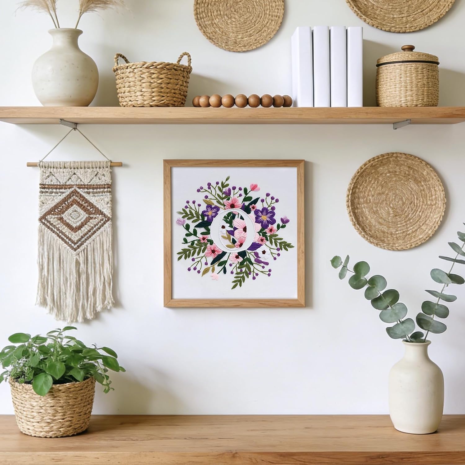 Zerzsy 7.87 '' Embroidery Kits Plant Flower Leaf English Letter Patterns for Beginners Adults, Easy to Learn Cross Stitch Kit for Home Office Decor image 4