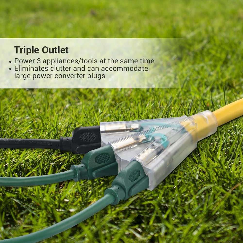 DEWENWILS 3 FT Automatic GFCI Extension Cord Outdoor + DEWENWILS 15 FT 12/3 Gauge Extension Cord Outdoor Tri-Tap Extension Cord Splitter