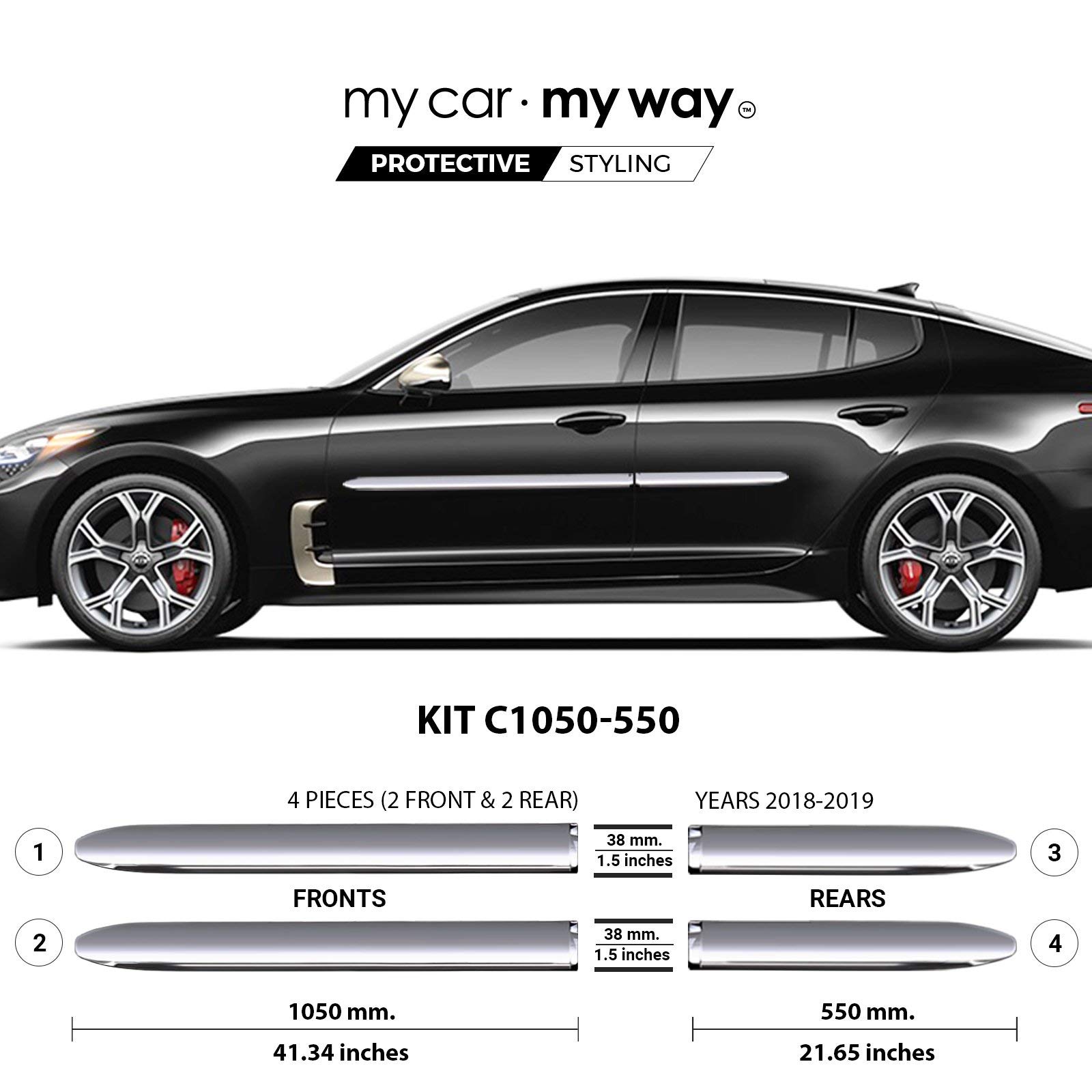 Chrome Body Side Molding Trim Door Protector (Fits) KIA Stinger 2018-2019