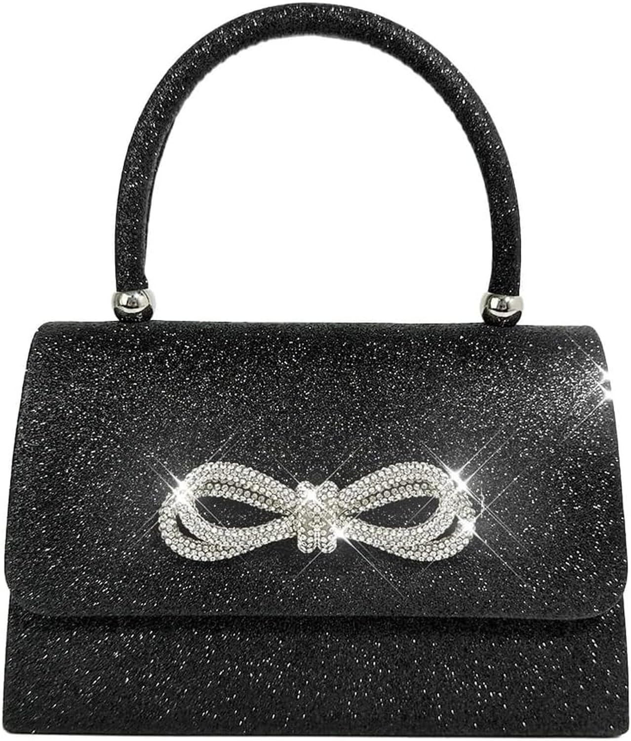 KGAIXN Womens Glitter Rhinestone Bow Clutch Handbag Sparkly Evening Purse Wedding Party Prom Cocktail Bag for, Black-s