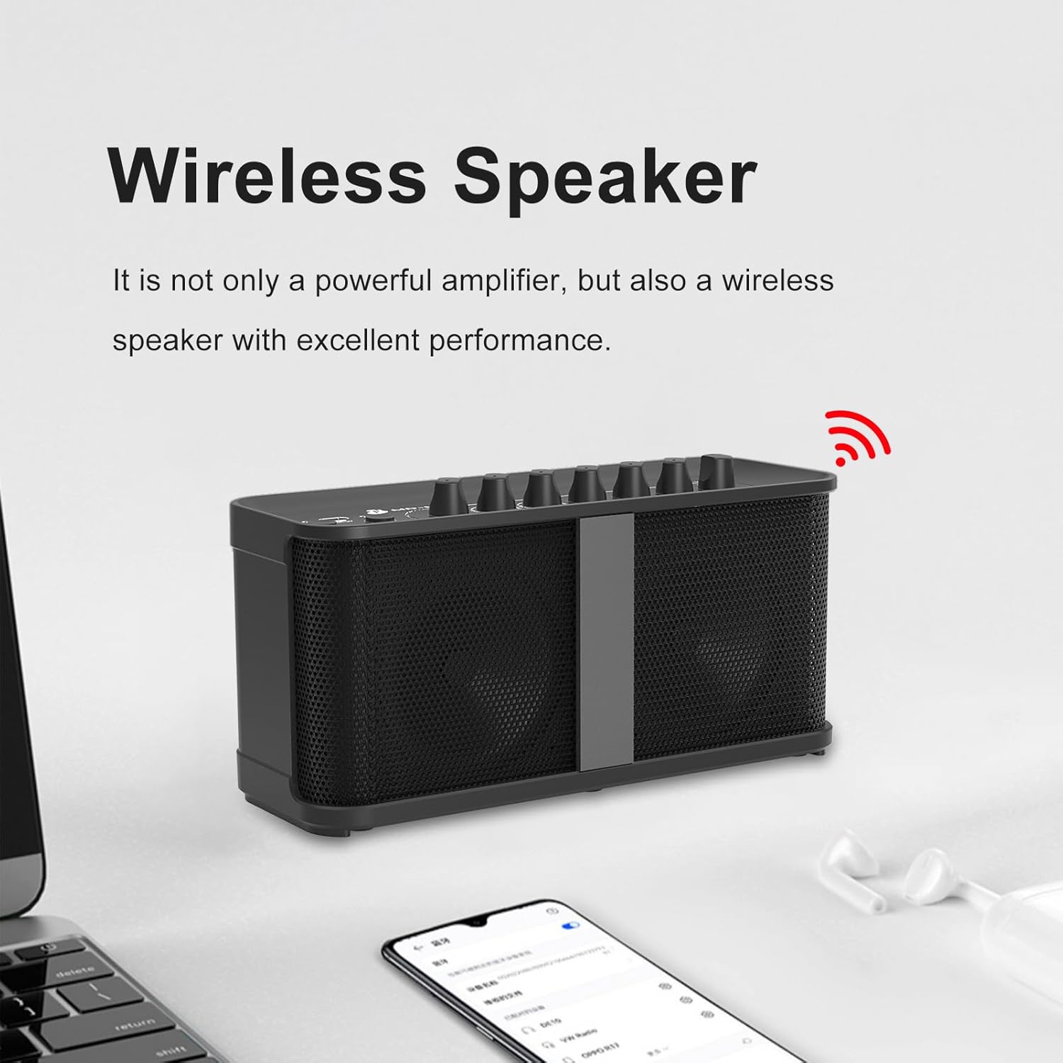 Mini Guitar Combo Amplifier, 5W Portable Electric Guitar Amp Rechargeable, Wireless Guitar Practice Amp with 7 Types Effects, Supports Headphone, AUX, REC and Gain Tone Volume Control - Image 3