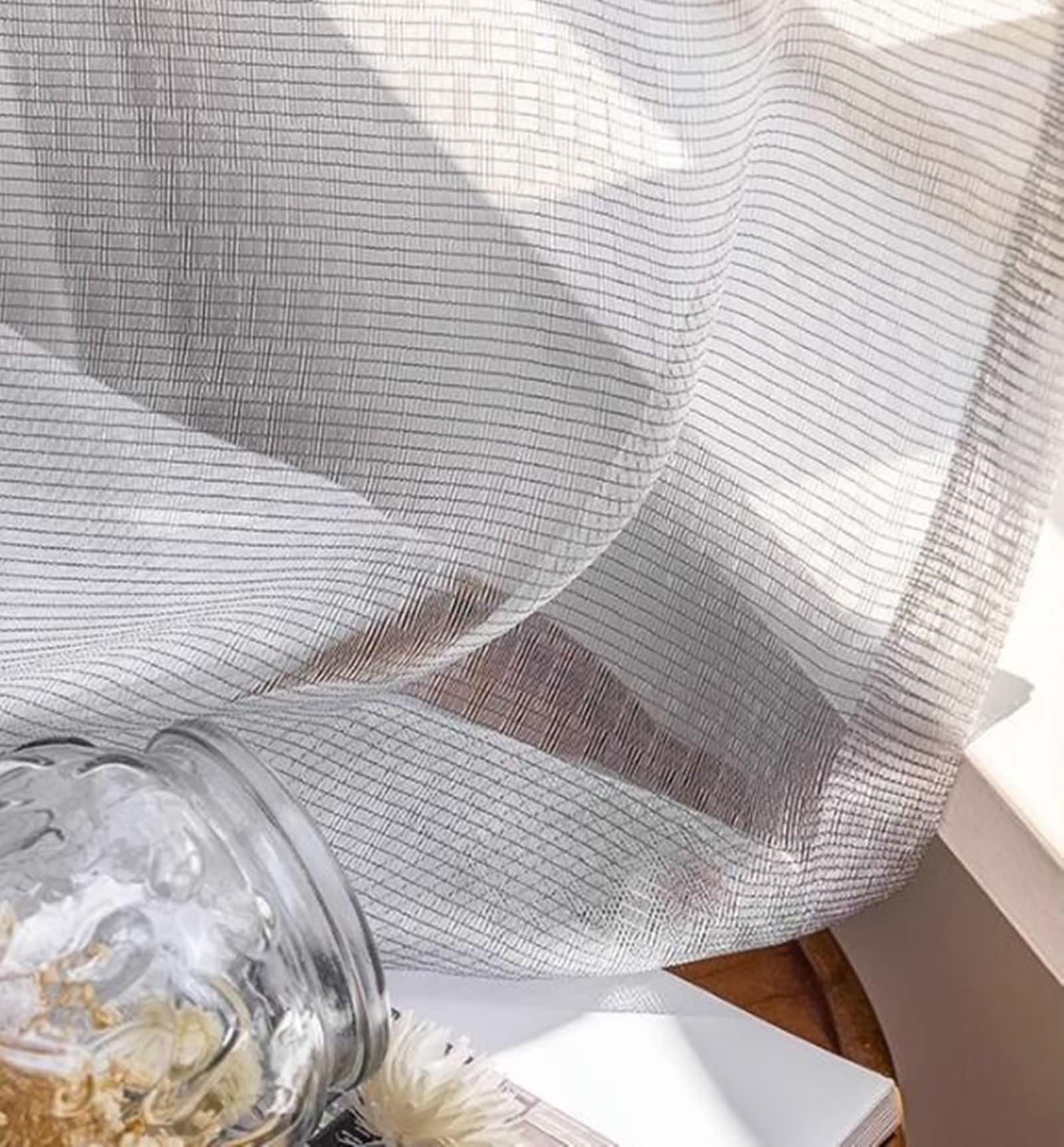 Rideaux Voile Transparent 132x138, Rideau Voilage Chambre Lot de 2 Texture Géométrique Uni Couleur, avec Crochet, Polyester
