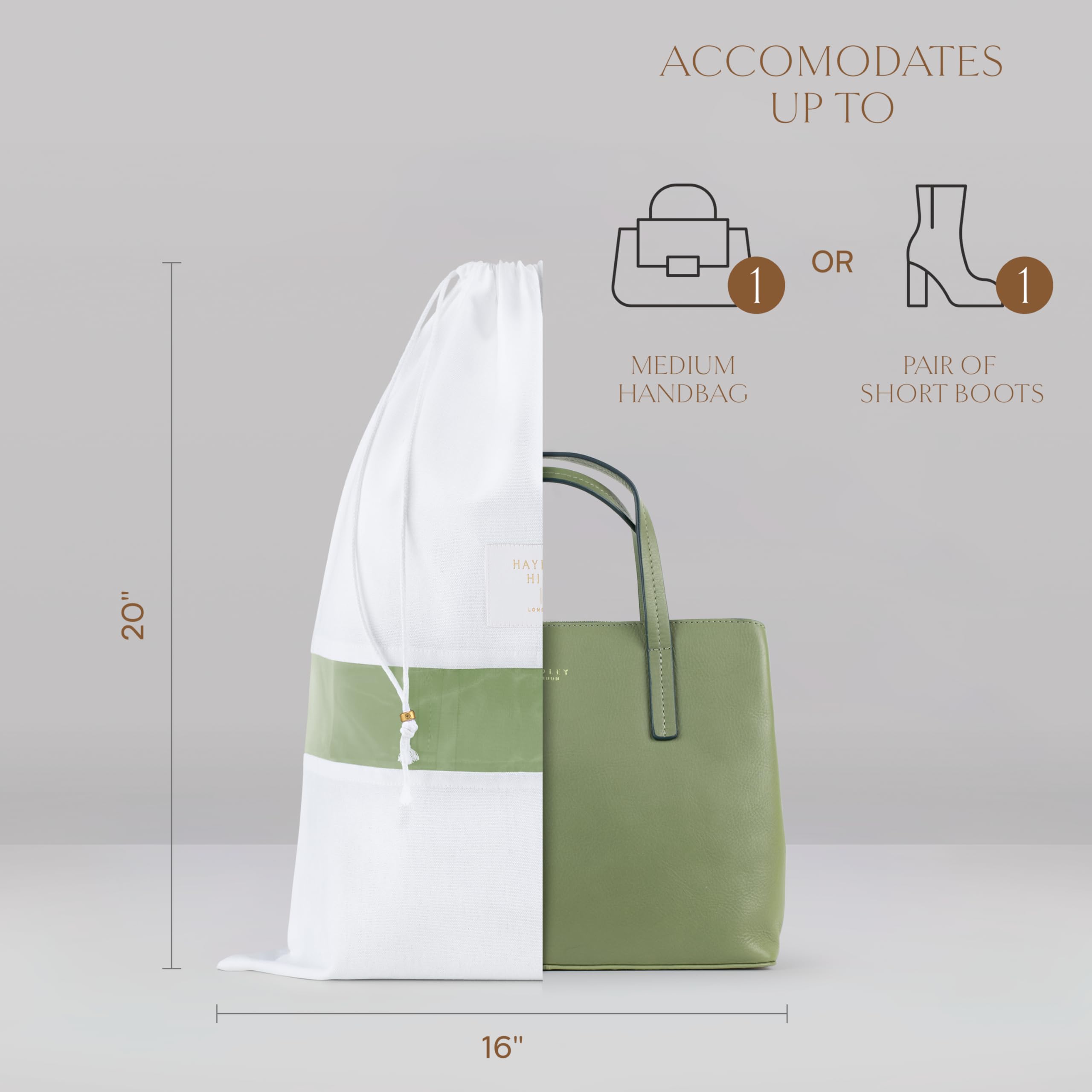 Hayden Hill Set Di 3 Sacchetti Antipolvere In Cotone Organico – Taglia Media, Per Borse E Scarpe, Certificati Carbon Neutral - copertina