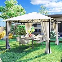 BAKAJI Gazebo da Giardino 3x3 Mt Beige in Metallo Robusto con Tende Chiusura Cerniera Zip