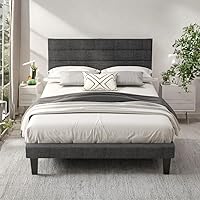 Vista 15 de VINGLI Base de cama individual para niños, cama de plataforma tapizada Boucle con cabecera ajustable, soporte de listones de madera resistente, cama