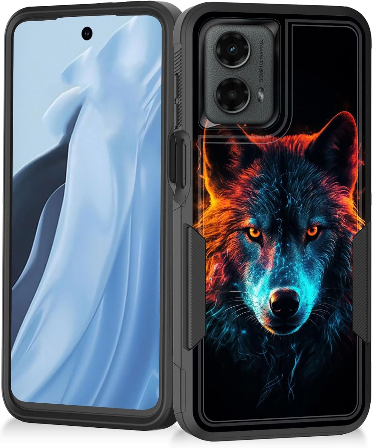 for Moto G Power 5G 2024 Case,Heavy Duty Dual Layer Hybrid Hard PC Soft Rubber Shockproof Protective Rugged Bumper Case for Motorola Moto G Power 5G 2024 6.7 inch,Colorful Space Wolf