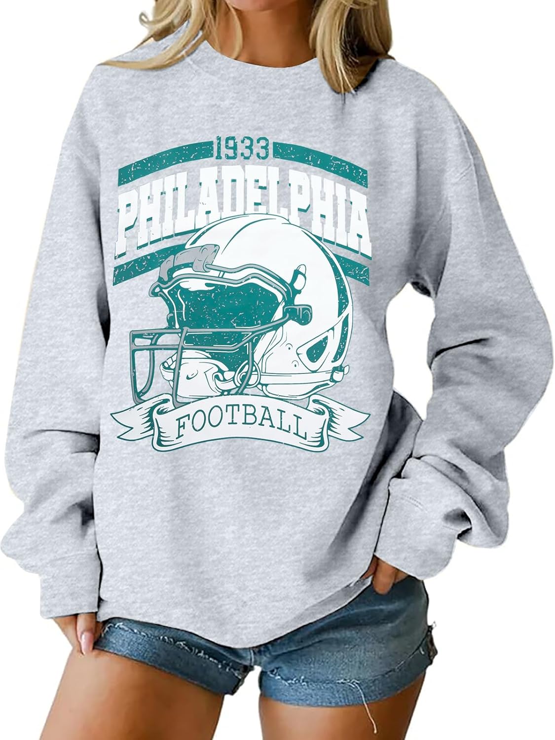 MOUSYA Football Sweatshirts Women Game Day Sweatshirt Game Day Fan Gift Long Sleeve Tops