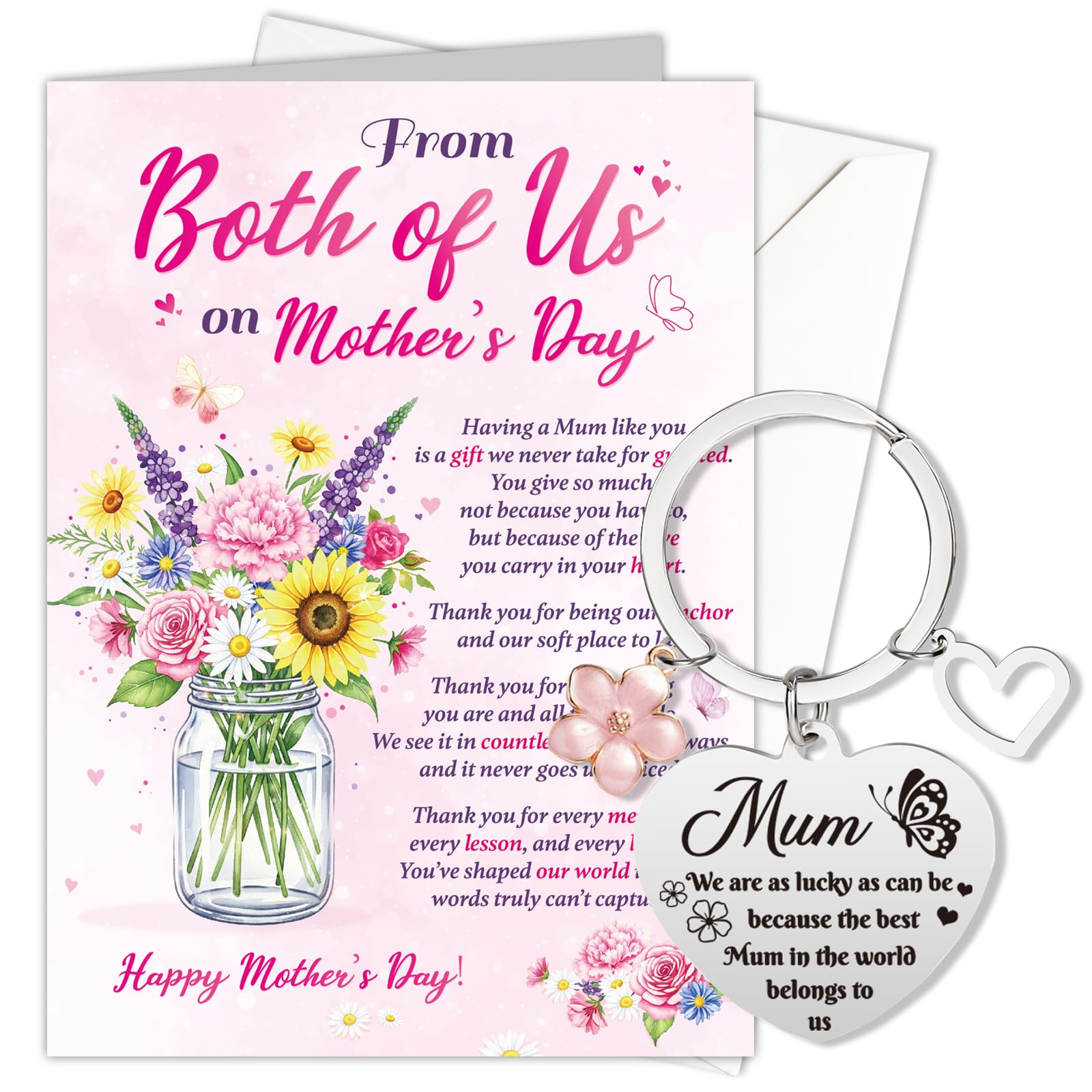 HOWAF Mothers Day Card from Both of Us, Happy Mother's Day Card from Both of Us, Daughter, Son, Husband, with Mum Keyring for Mum Gifts, Mothersday Gifts โ image 1