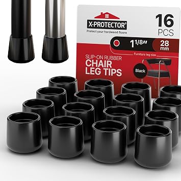 X-Protector Rubber Chair Leg Caps - 16 PCS 1 1/8" Rubber Feet for Furniture - Non-Slip Rubber Furniture Feet - Black Chair Leg Covers - Rubber End Caps - Rubber Furniture Feet - Prevent Scratches!
