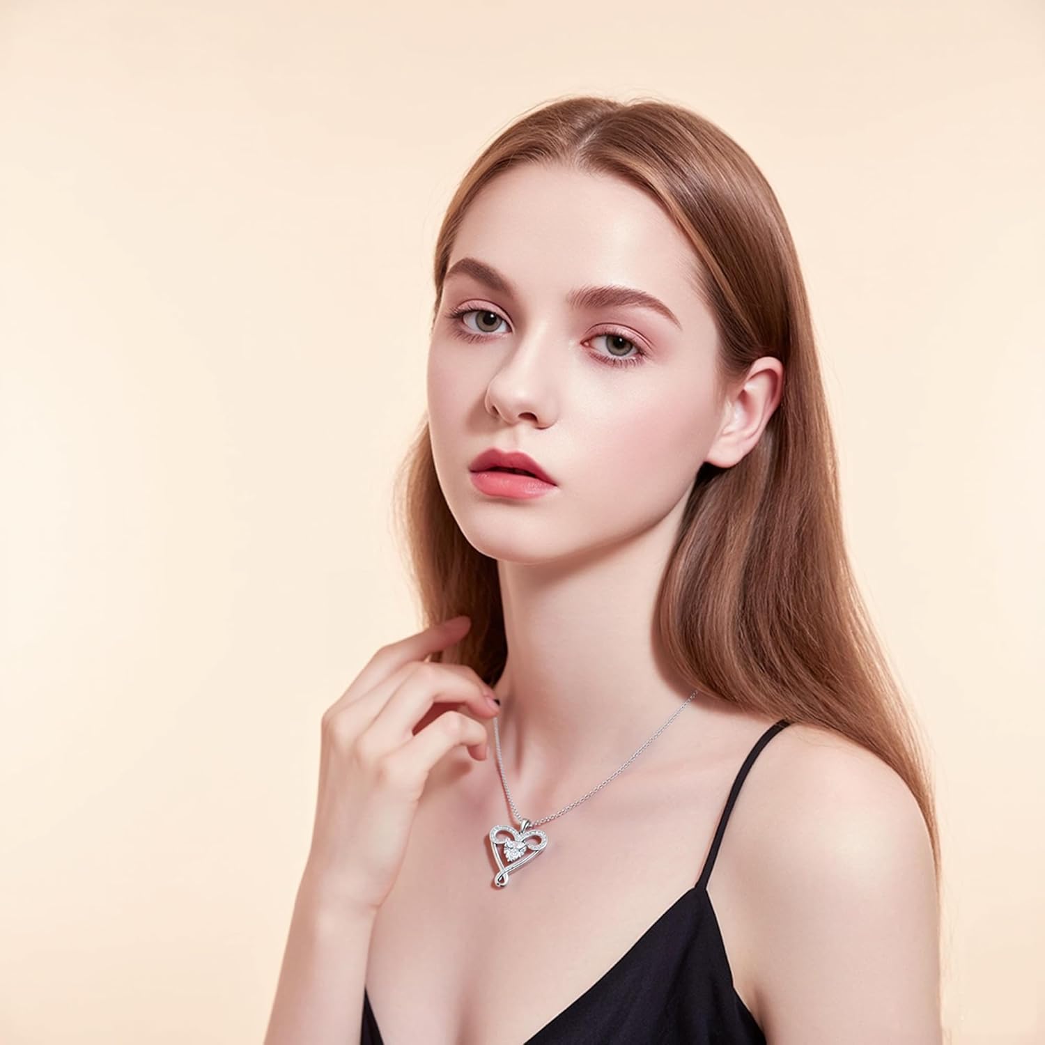 Yuelove Infinity Necklace for Women, 925 Sterling Silver Heart Necklace with 5A Zircon, White Gold Plated Adjustable Chain, Gift for Valentine's Day, Birthday, Anniversary for Wife, Girlfriend, Mom - Image 2