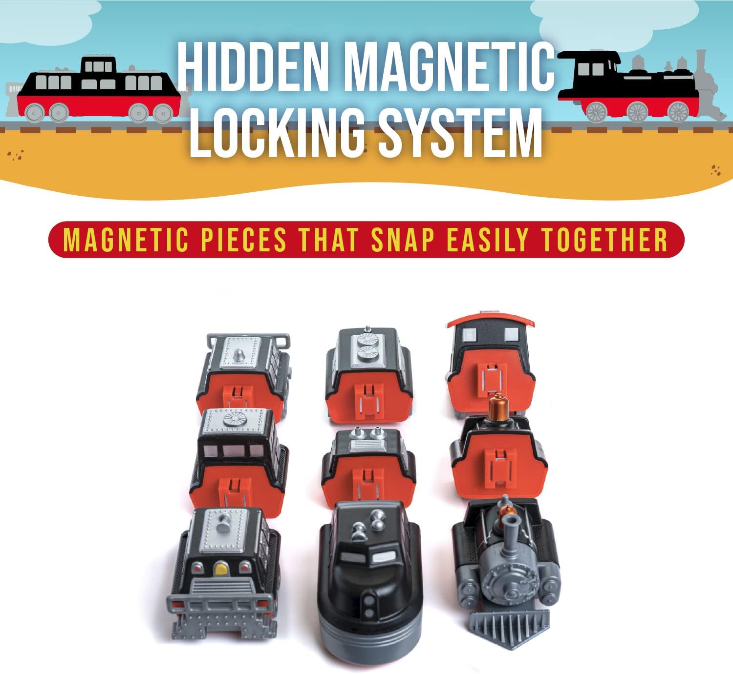 Popular Playthings Magnetic Vehicles for Toddlers 1-3, Mix or Match Car Toys, Set of 3 Gift for Kids - Train - Image 4