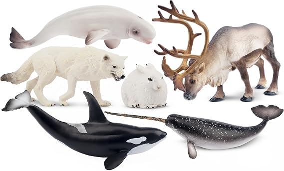 Toymany 12PCS 4-7 Large Polar Animals Figurines, Plastic Arctic Animal Toy Preschool Set Includes Polar Bear,Caribou,Whales,Walrus, Cake Toppers Christmas Birthday Toys Gift for Kids Toddlers