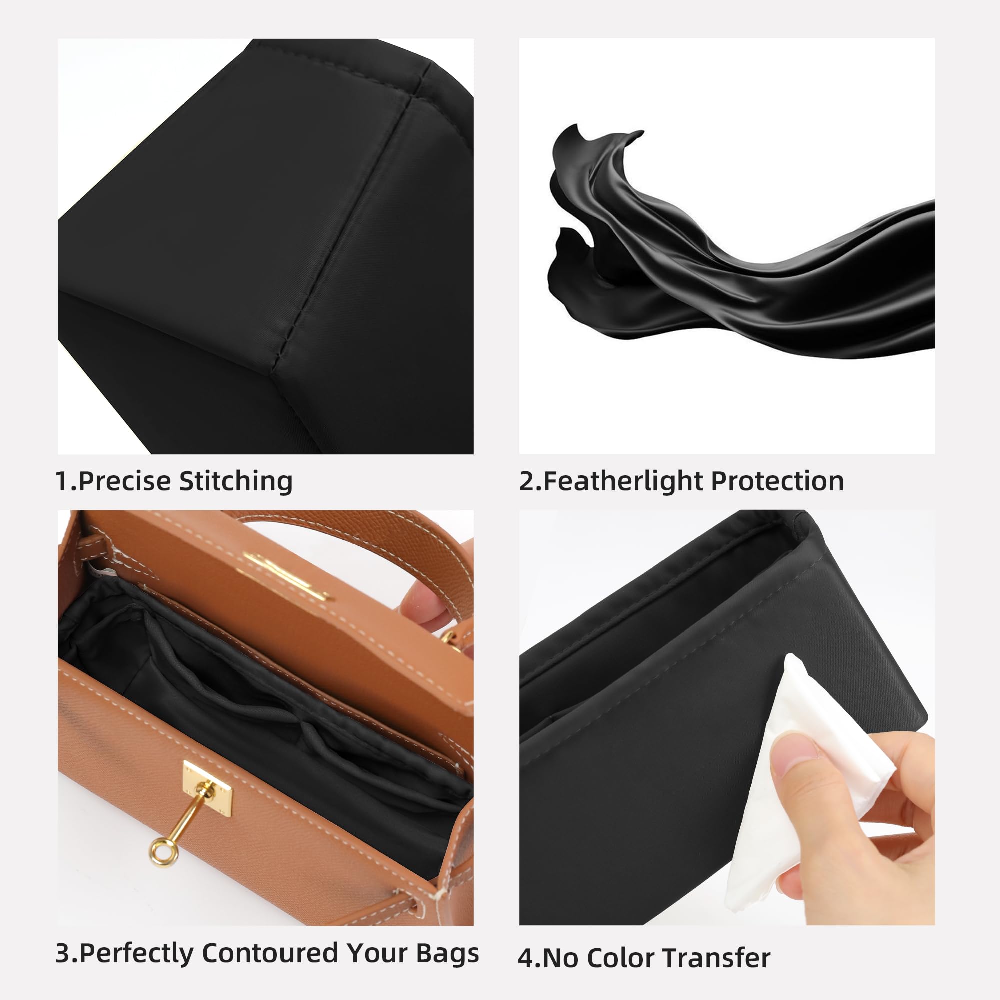 DGAZ Organizador Bolsos de Seda, Organizador Bolsa Interior Ligera para Kelly Pochette/Mini/20/25/28/32/35/40/42/50, inserto de bolsa para bolso (Noir, KL25)