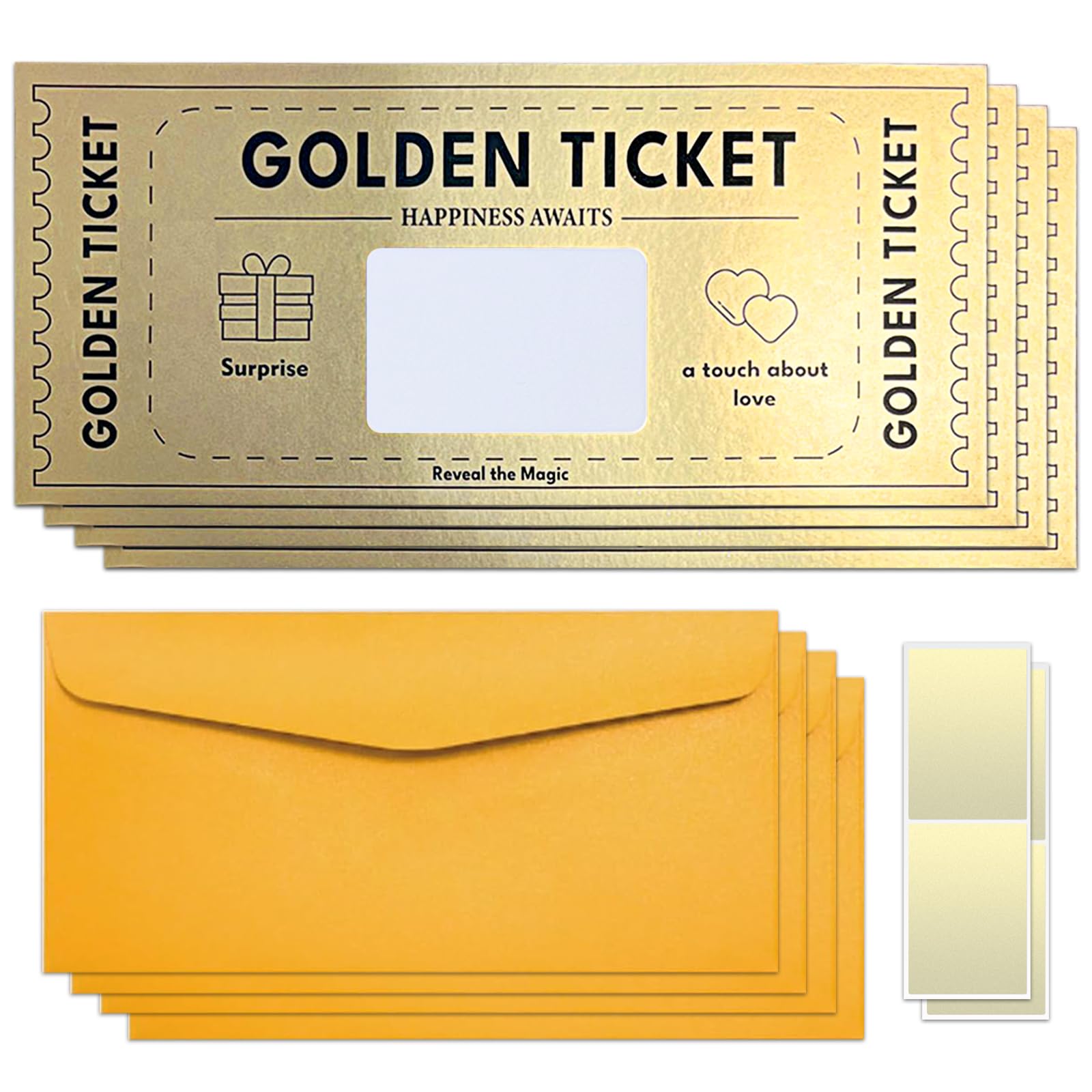 Golden Ticket Scratch Card Reveal, Scratch & Reveal Surprise Ticket, Scratch Cards for Writing Your Own Special for Birthday, Gifts for Girlfriends, Wives, Christmas Cards (4Pcs)