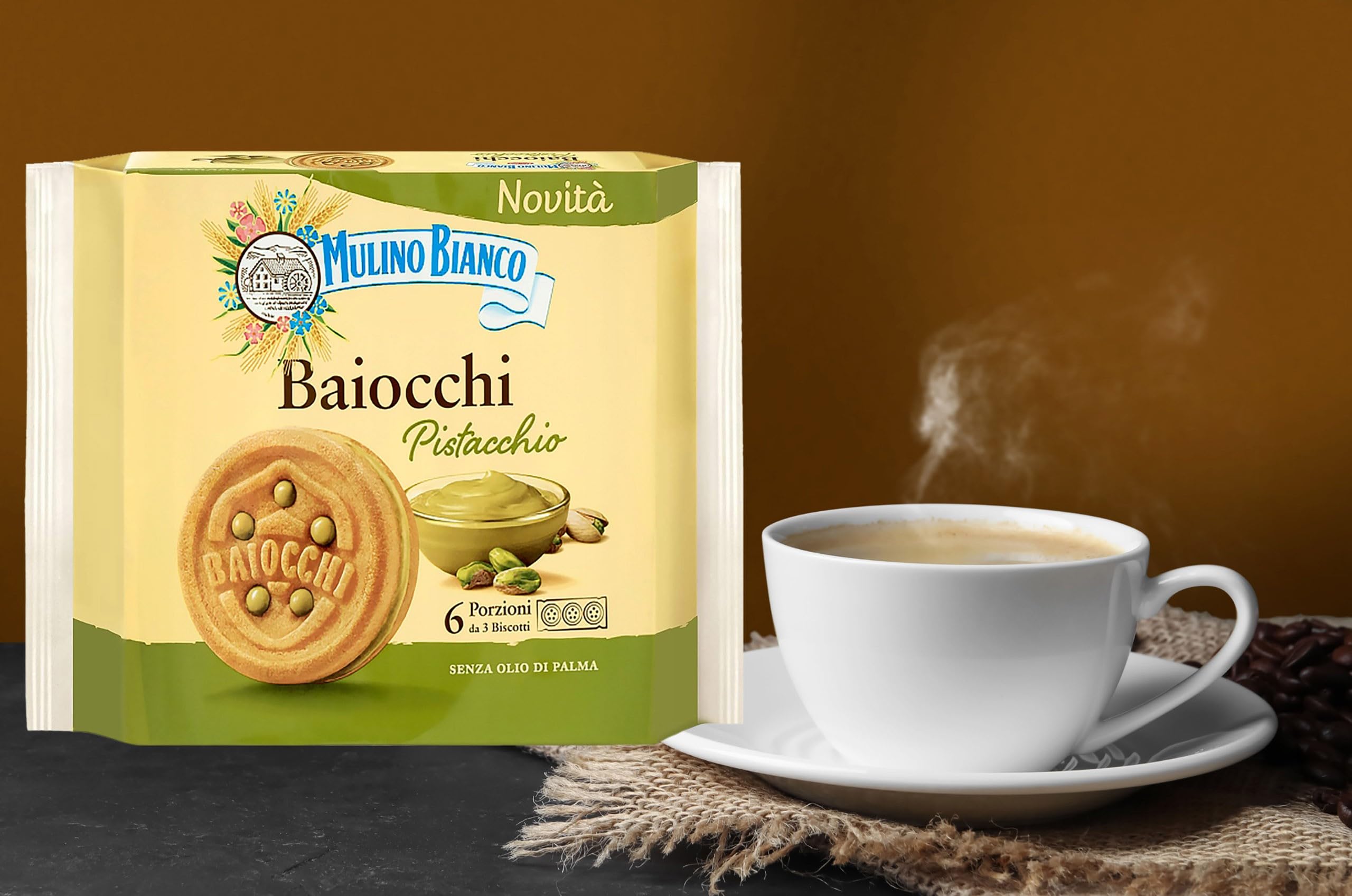 MULINO BIANCO Baiocchi Pistacchio - galletas rellenas de pistacho 168g x 12 paquetes