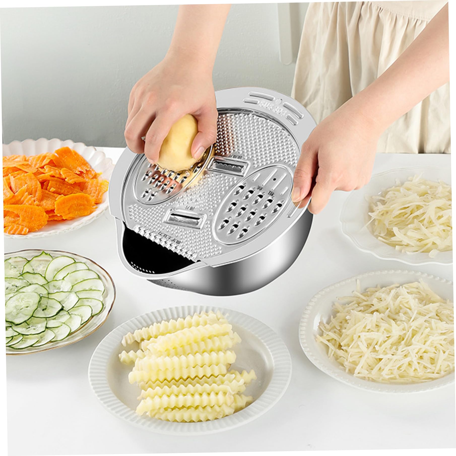 Colador de arroz Lavadora de arroz con drenaje lateral con tapa de rallador Recipiente de lavado de acero inoxidable 304 con orificio para colgar Recipiente colador inferior en forma de V para li.