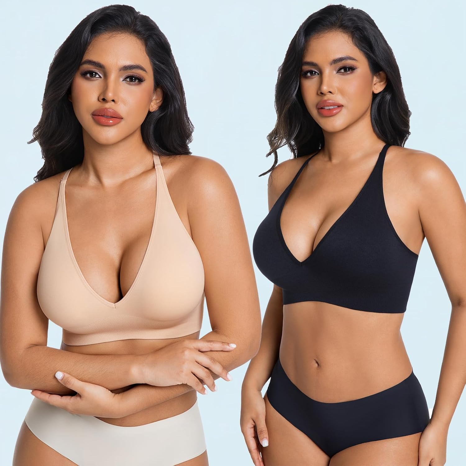 PRETTYWELL Women’s Deep V Neck Bras for Women Push up Bralettes Seamless Sexy Sports Bra Wireless Spaghetti Strap Padded Bra - Image 4