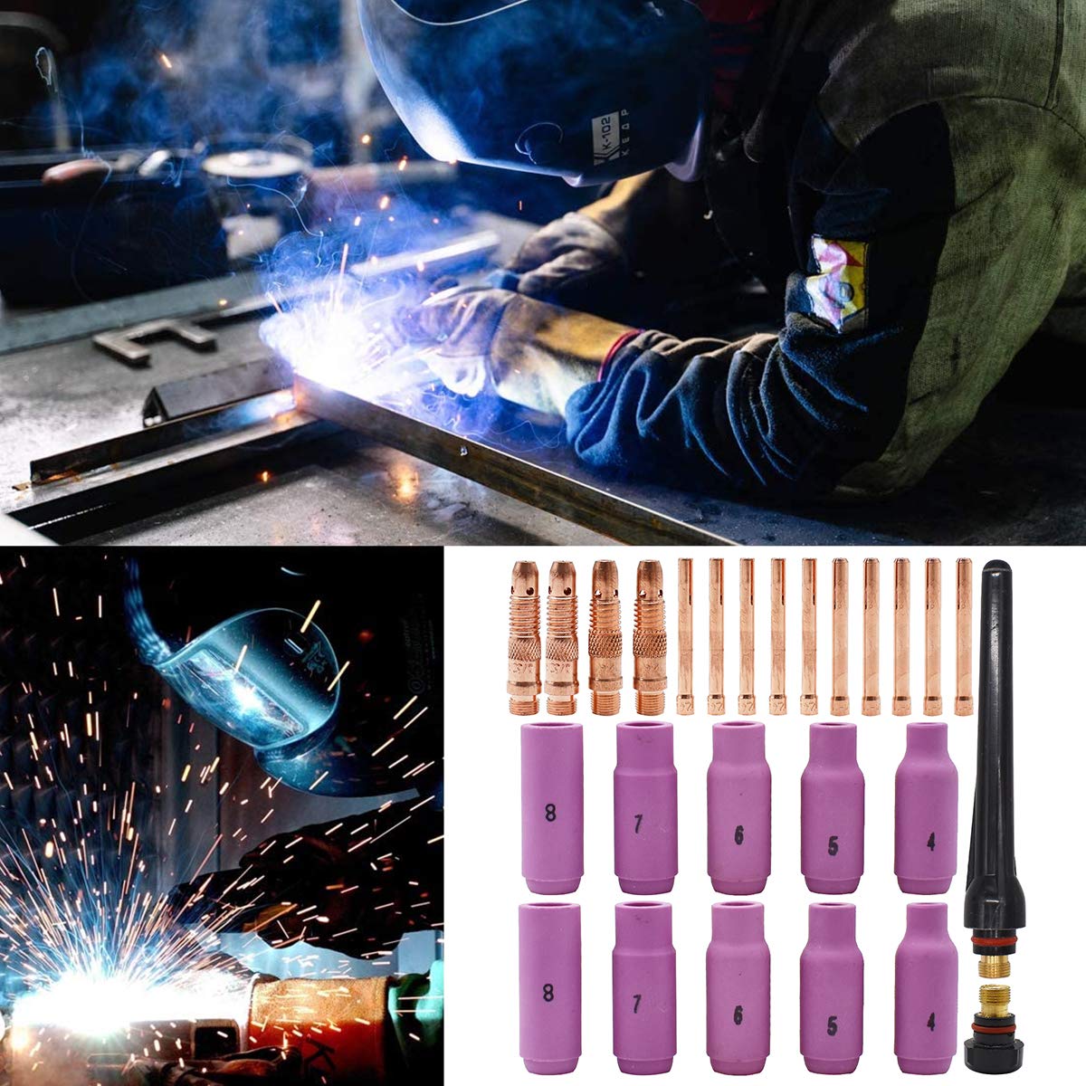 Kit Torche de Soudage Tig,Tianher 26 Pièces Kit Torche de Soudure Tig Tasse Lentille Gaz TIG Fit WP-17 WP-18 WP-26 SR-17 SR-26 Soudage Accessoires Consommables.